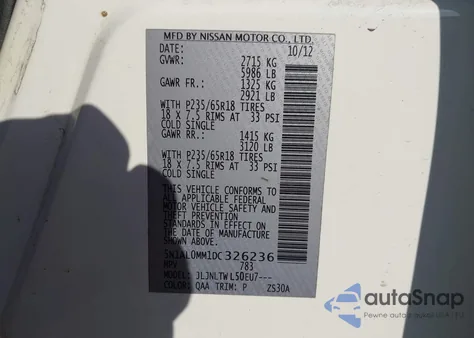 2013 Infiniti Jx35 from USA, damaged, VIN 5N1AL0MM1DC326236